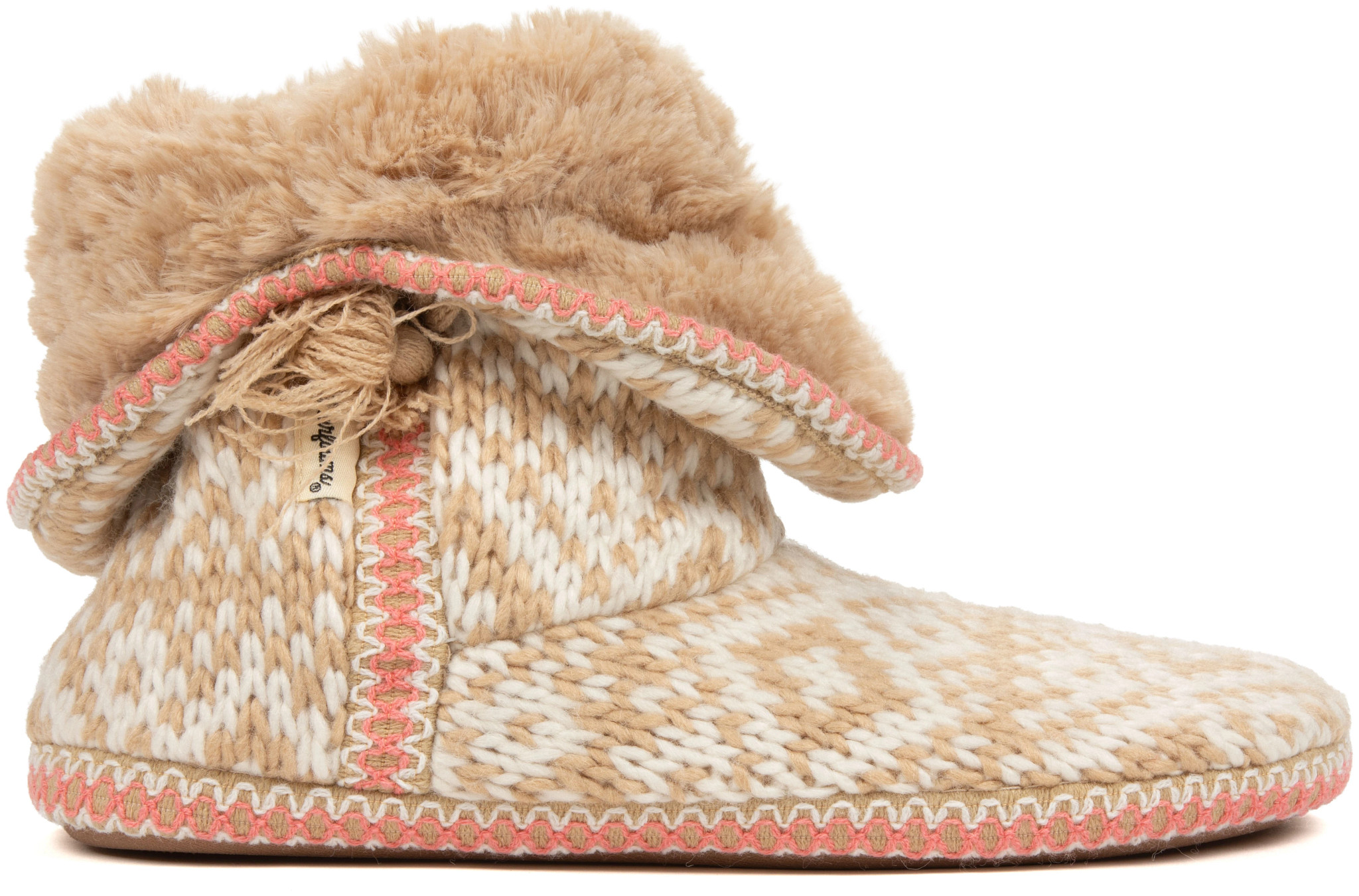 Women's Dearfoams Becky Knit Bootie shown in Latte (Tan)